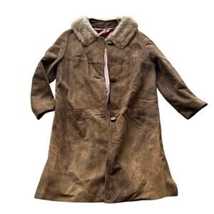 VINTAGE 1960's Suede Leather long Jacket Mink Collar